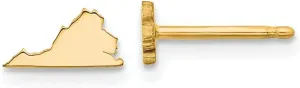 Real 925 Sterling Silver Yellow Gold-Plated VA Small State Studs Earring - 4mm x 8mm