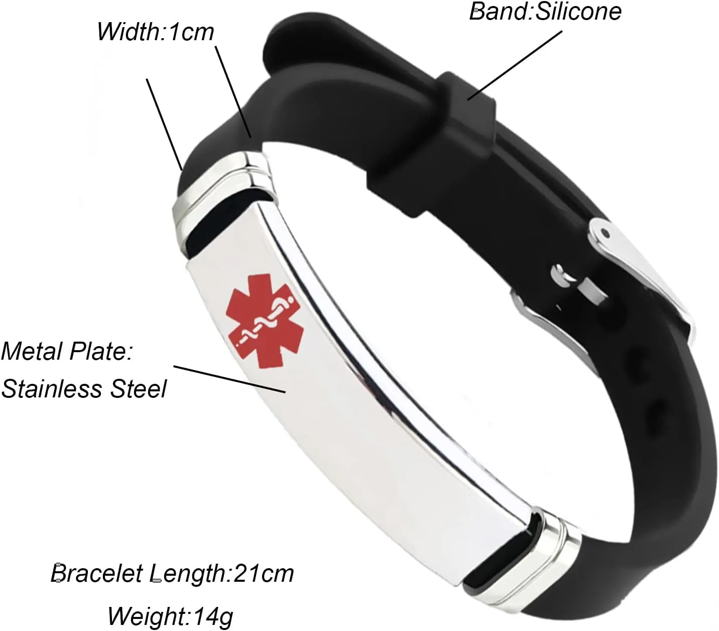 Red Medical Alert ID Bracelet for Women Men's Emergency First Aid Health Alert Laser Engraved Satinless Steel Adjustable Silicone Wristband Bracelets