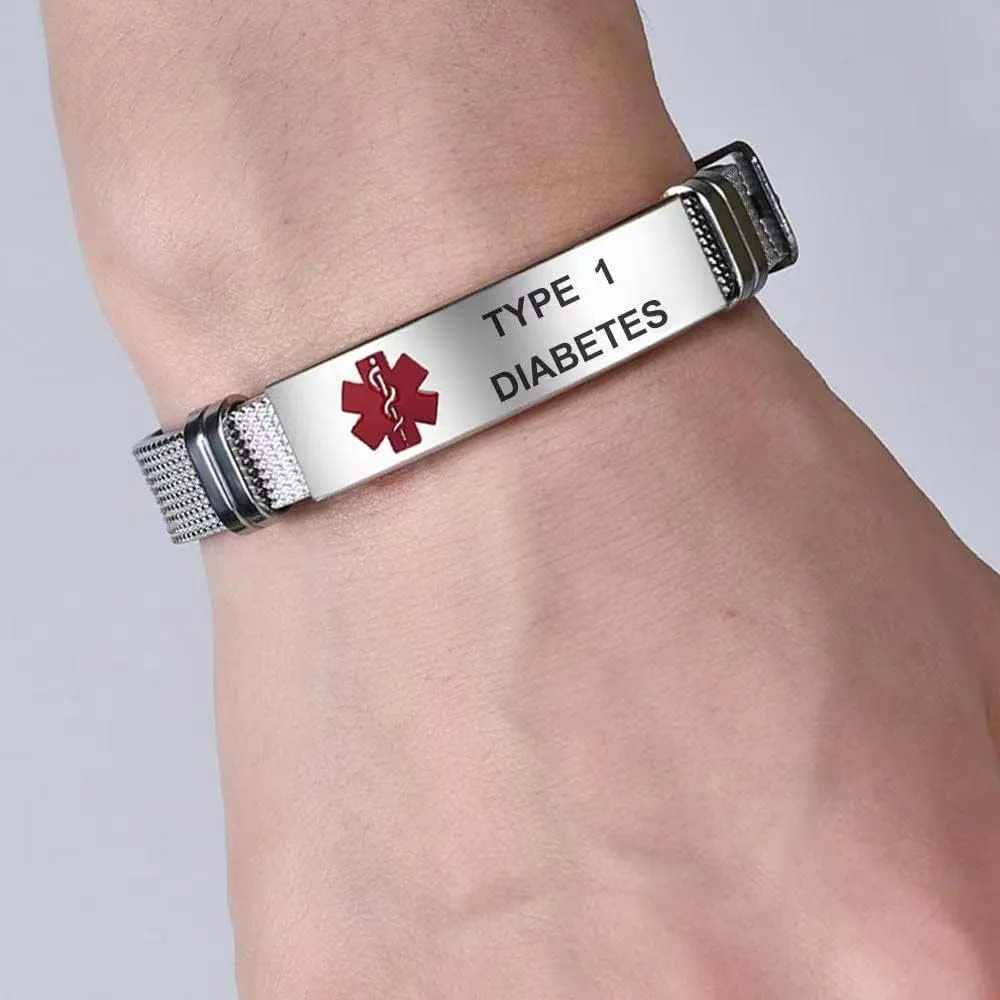Red Medical Alert ID Emergency Bracelet for Women Men's First Aid Seniors Health Alarm Stainless Steel Plate Adjustable PVC Band Bracelets