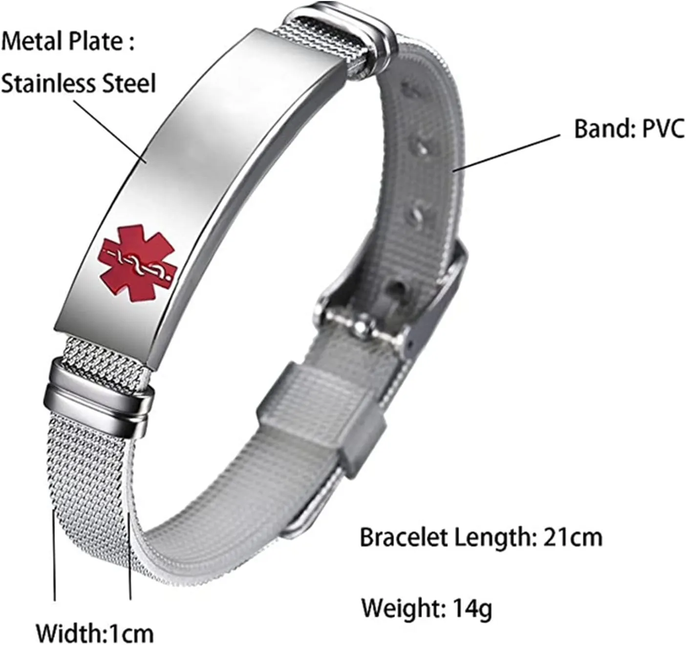 Red Medical Alert ID Emergency Bracelet for Women Men's First Aid Seniors Health Alarm Stainless Steel Plate Adjustable PVC Band Bracelets
