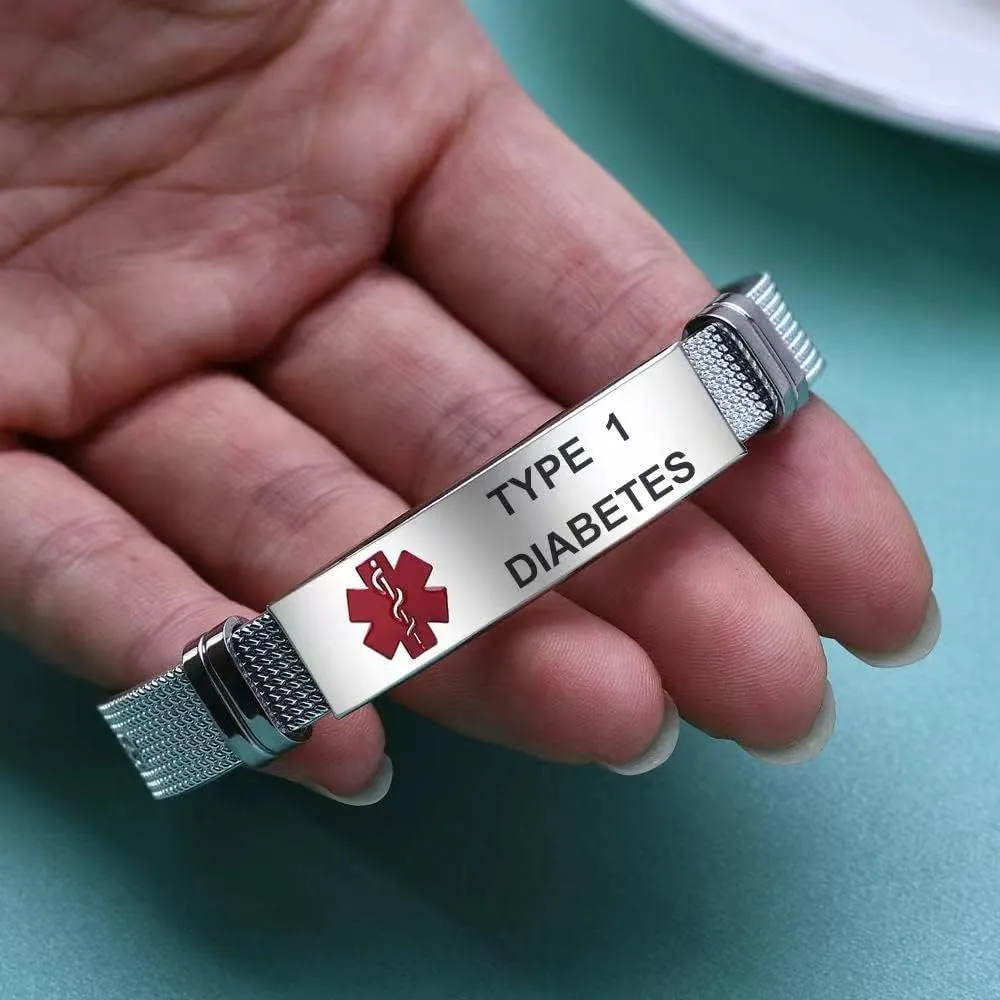 Red Medical Alert ID Emergency Bracelet for Women Men's First Aid Seniors Health Alarm Stainless Steel Plate Adjustable PVC Band Bracelets
