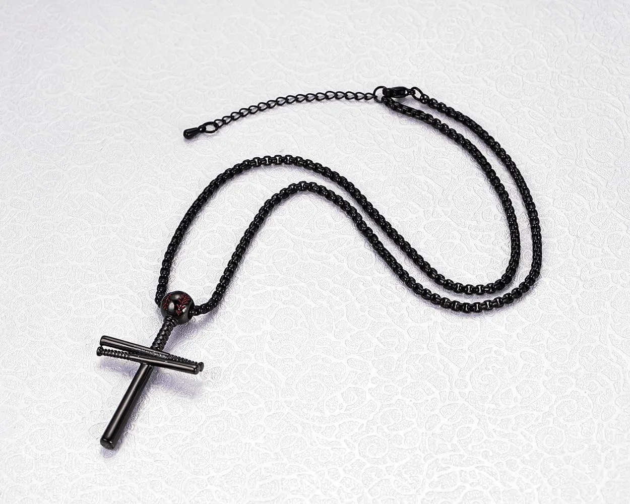 Rehoboth Baseball Bat Cross Pendant Necklace for Men Women with 22 2" Adjustable Stainless Steel Chain Black Gold Silver