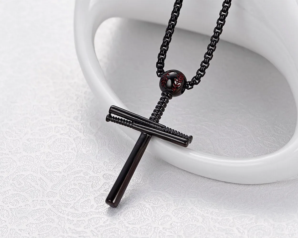 Rehoboth Baseball Bat Cross Pendant Necklace for Men Women with 22 2" Adjustable Stainless Steel Chain Black Gold Silver