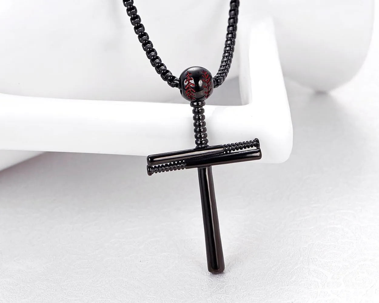 Rehoboth Baseball Bat Cross Pendant Necklace for Men Women with 22 2" Adjustable Stainless Steel Chain Black Gold Silver
