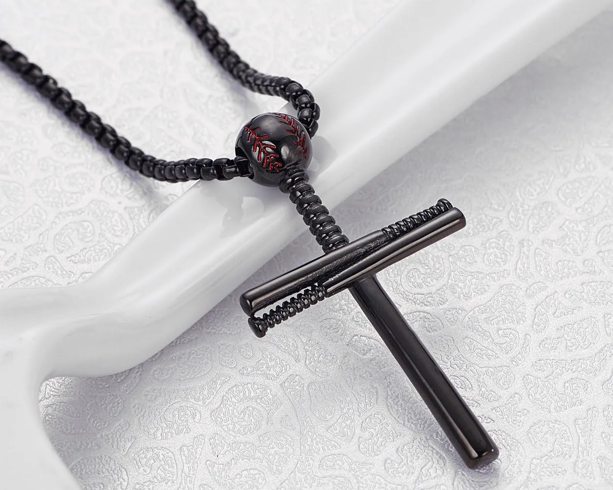 Rehoboth Baseball Bat Cross Pendant Necklace for Men Women with 22 2" Adjustable Stainless Steel Chain Black Gold Silver