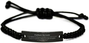 Religious Gifts for Father In Law 2 Timothy 1:7 Black Rope Bracelet Inspirational for Father In Law Christmas Unique Prayer Gifts For the Spirit God gave us does not make us timid.