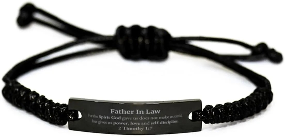 Religious Gifts for Father In Law 2 Timothy 1:7 Black Rope Bracelet Inspirational for Father In Law Christmas Unique Prayer Gifts For the Spirit God gave us does not make us timid.