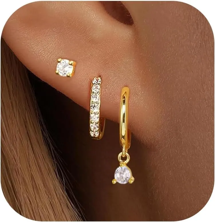 Relipop Gold Hoop Earrings for Women Trendy Dainty Earring Set, 14K Gold Plated Hypoallergenic Stud Cartilage Earring Small Hoop Diamond Huggie Tear Drop Earrings Cute Jewelry Gifts