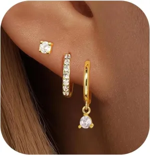 Relipop Gold Hoop Earrings for Women Trendy Dainty Earring Set, 14K Gold Plated Hypoallergenic Stud Cartilage Earring Small Hoop Diamond Huggie Tear Drop Earrings Cute Jewelry Gifts
