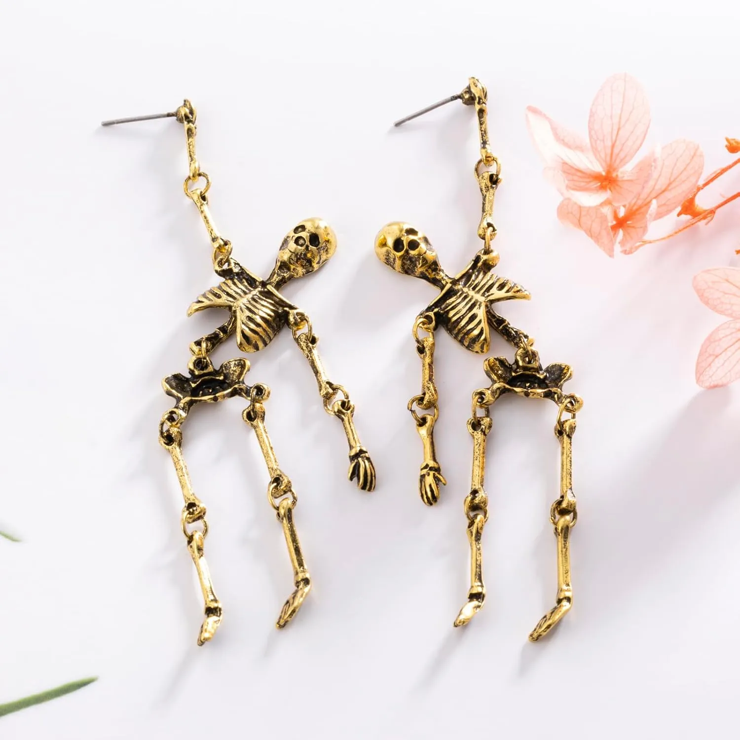 Retro Style Skeleton Skull Earrings For Women Teens Antiqued Silver/Gold Color