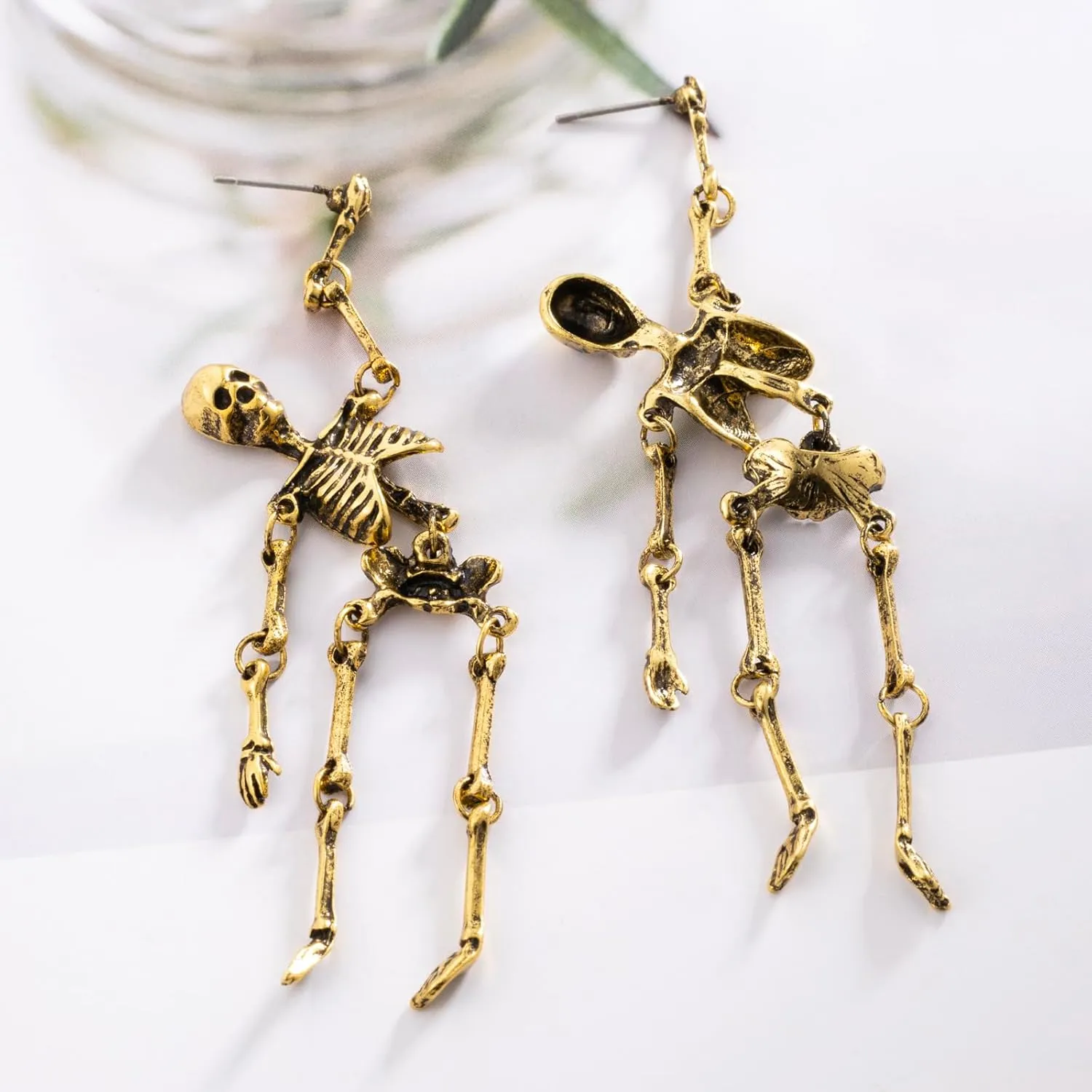 Retro Style Skeleton Skull Earrings For Women Teens Antiqued Silver/Gold Color