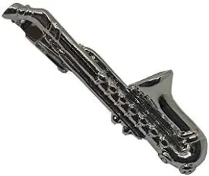 Rhodium Plated Saxophone Tie Clip, 2 inches, Brass Material