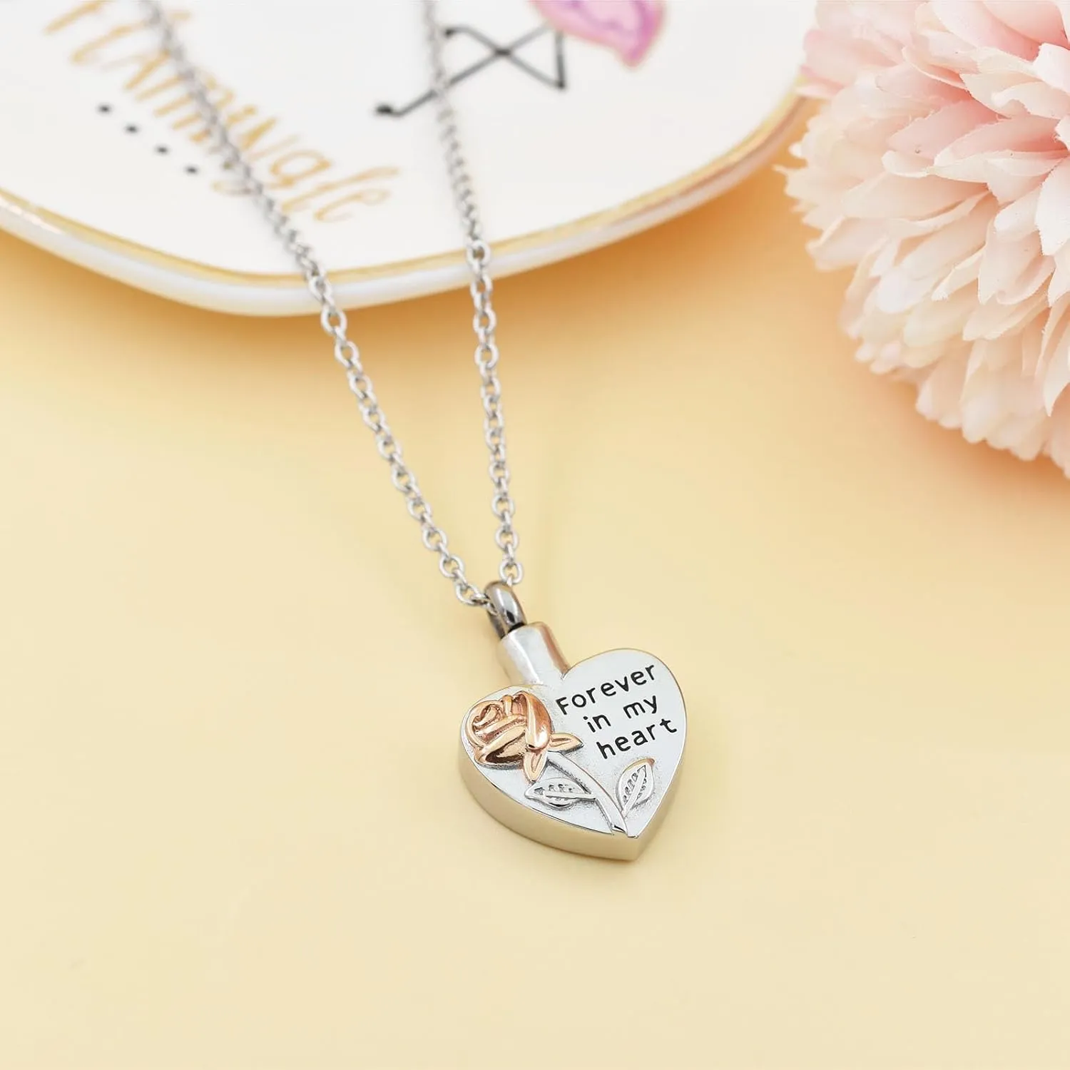 Rose Flower Cremation Jewelry for Ashes of Loved Ones Keepsake Heart Flower Urn necklace Locket Eternity Memorial Forever in My Heart Ashes Keepsake Necklace