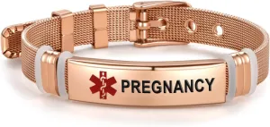 Rose Gold Red Medical Alert ID Bracelet for Women Men's Emergency First Aid Health Alert Laser Engraved Satinless Steel Adjustable Wristband Bracelets
