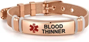 Rose Gold Red Medical Alert ID Bracelet for Women Men's Emergency First Aid Health Alert Laser Engraved Satinless Steel Adjustable Wristband Bracelets
