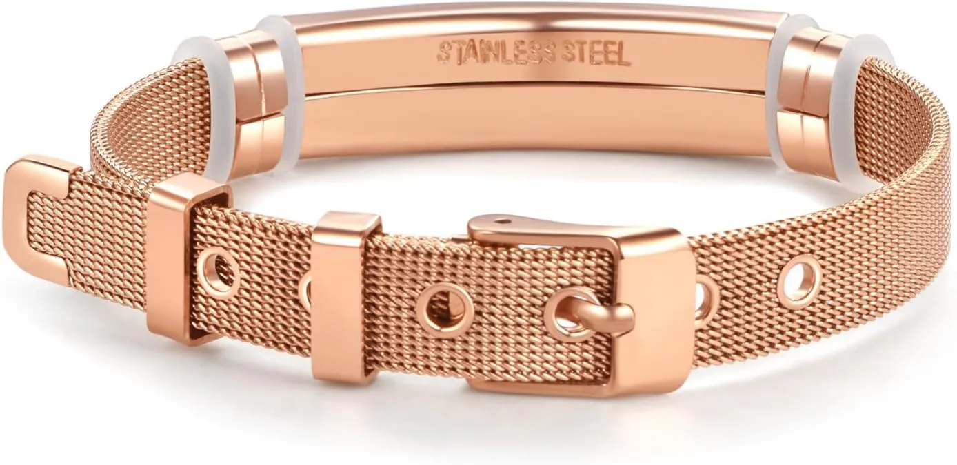 Rose Gold Red Medical Alert ID Bracelet for Women Men's Emergency First Aid Health Alert Laser Engraved Satinless Steel Adjustable Wristband Bracelets