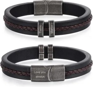 ROSI Men's Leather Cuff Bracelet Retro Vintage Style Customizable Gift Personalize with Name or Text Handmade Leather Bracelet for a Unique and Thoughtful Gift Ideal for Dad Boyfriend Grandpa