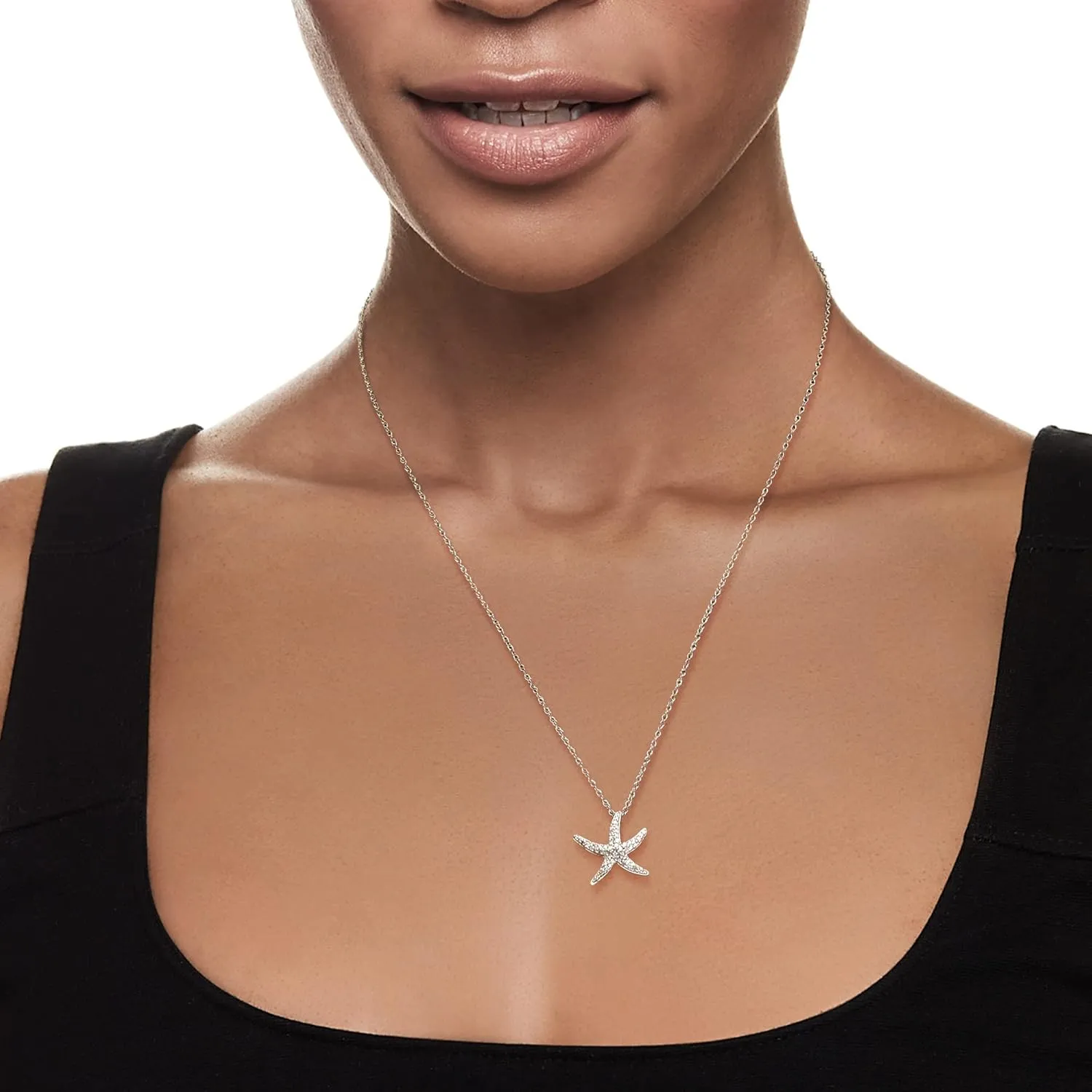 Ross-Simons 0.25 ct. t.w. Diamond Starfish Pendant Necklace in Sterling Silver