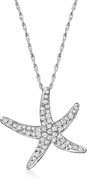 Ross-Simons 0.25 ct. t.w. Diamond Starfish Pendant Necklace in Sterling Silver
