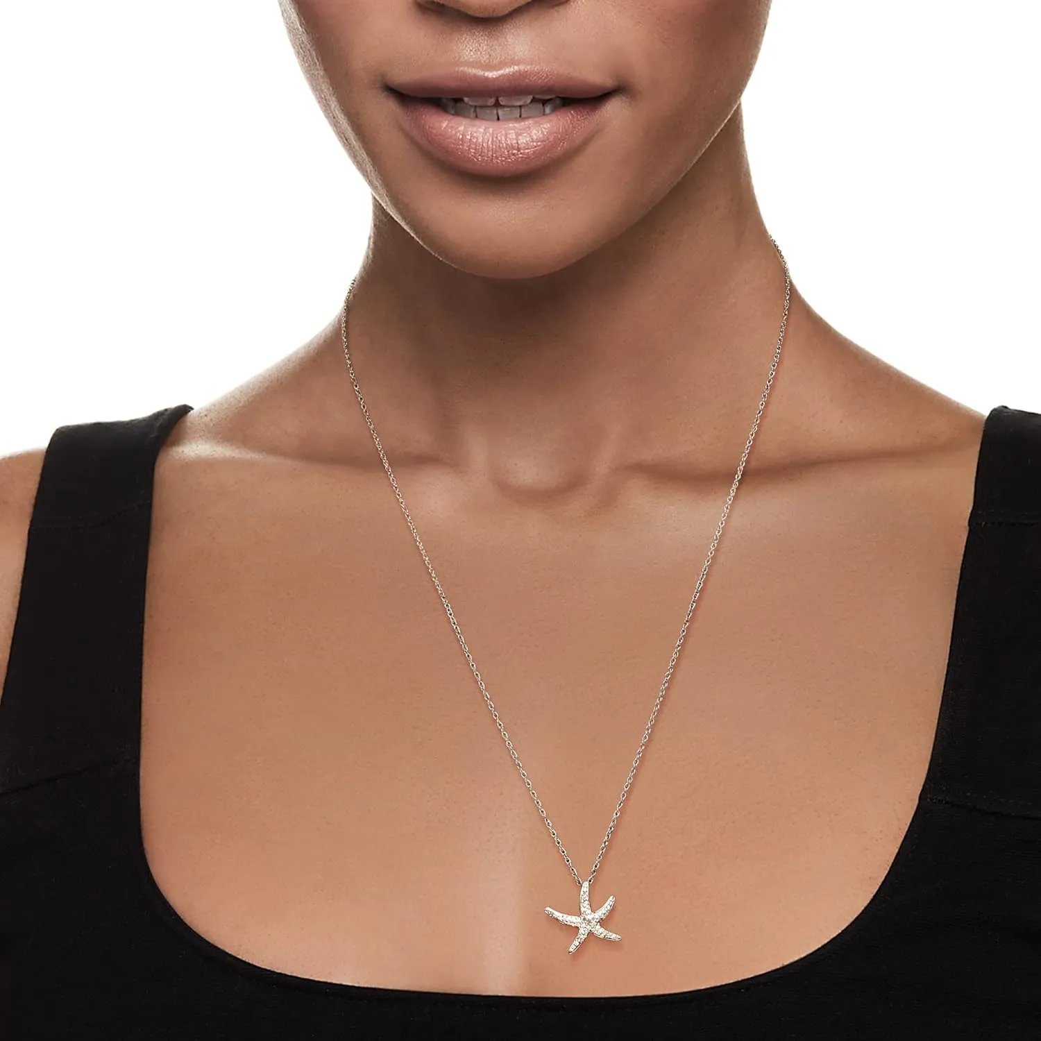Ross-Simons 0.25 ct. t.w. Diamond Starfish Pendant Necklace in Sterling Silver