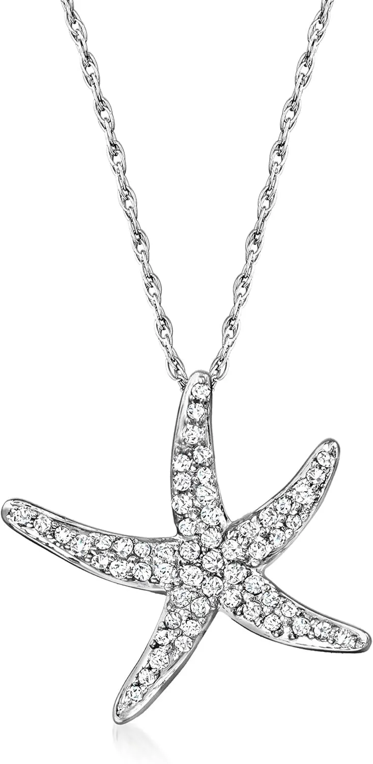 Ross-Simons 0.25 ct. t.w. Diamond Starfish Pendant Necklace in Sterling Silver