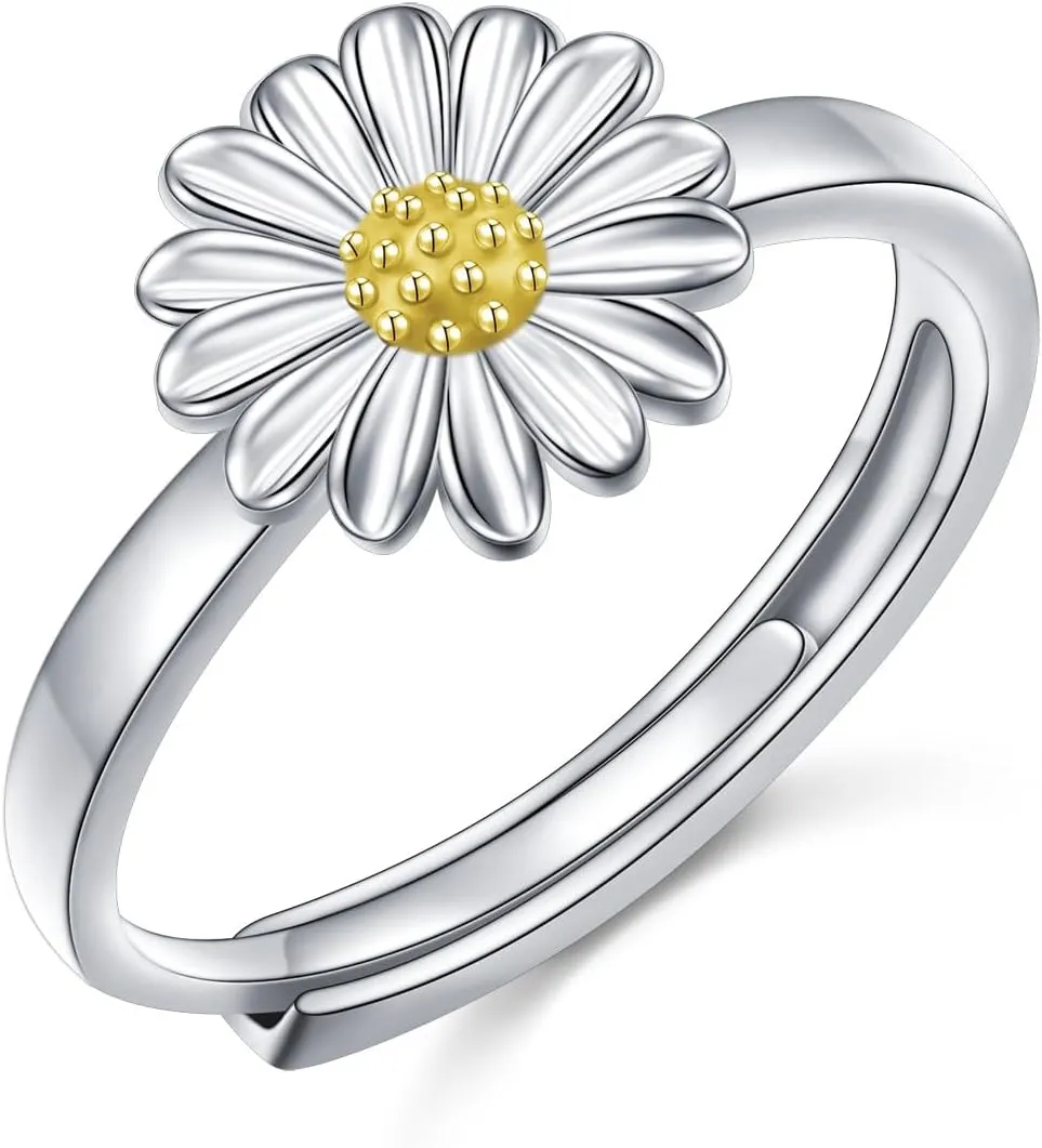 S925 Sterling Silver Floral Jewelry Flower Edelweiss/Daisy Ring for Women Birthday Gift