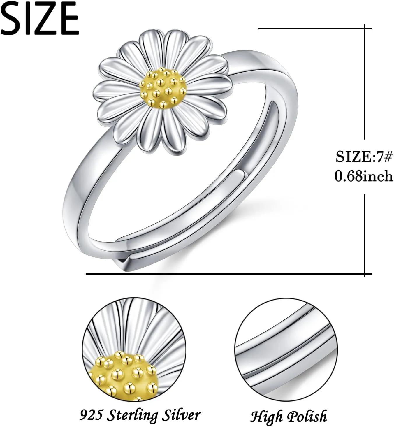 S925 Sterling Silver Floral Jewelry Flower Edelweiss/Daisy Ring for Women Birthday Gift
