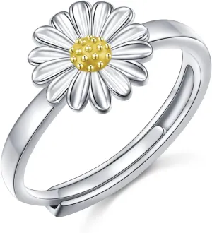 S925 Sterling Silver Floral Jewelry Flower Edelweiss/Daisy Ring for Women Birthday Gift