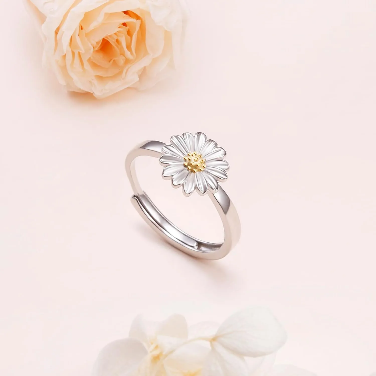 S925 Sterling Silver Floral Jewelry Flower Edelweiss/Daisy Ring for Women Birthday Gift