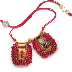 Sacred Scapular Bracelet Handmade Crystal Bead Stone Wristband of Sacred Heart of Jesus, Holy Virgin of Carmen, St. Michael Archangel. 2,5cm x 3cm by Zaraleas