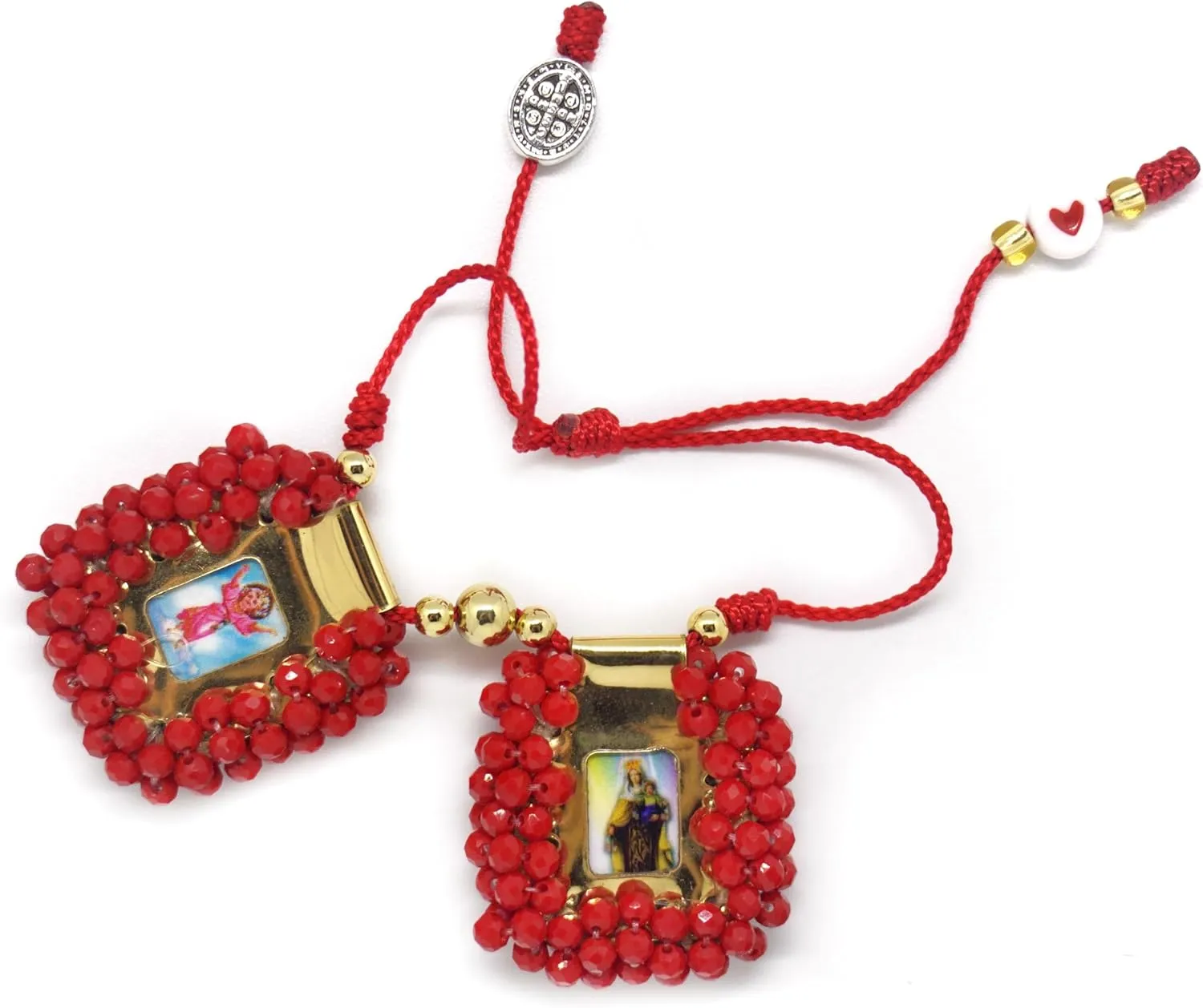 Sacred Scapular Bracelet Handmade Murano Stone Wristband of Sacred Heart of Jesus, Holy Virgin of Carmen, St. Michael Archangel. 3cm x 3cm by Zaraleas