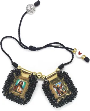 Sacred Scapular Bracelet Handmade Plain Bead Wristband of Sacred Heart of Jesus, Holy Virgin of Carmen, St. Michael Archangel. 2,5cm x 3cm by Zaraleas