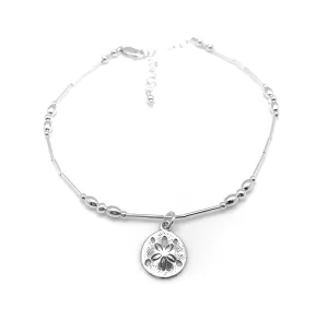 Sand Dollar Sterling Silver Anklet Beach Wedding Bridesmaid Gift Friend Nautical (Average 8 1/2" to 10")
