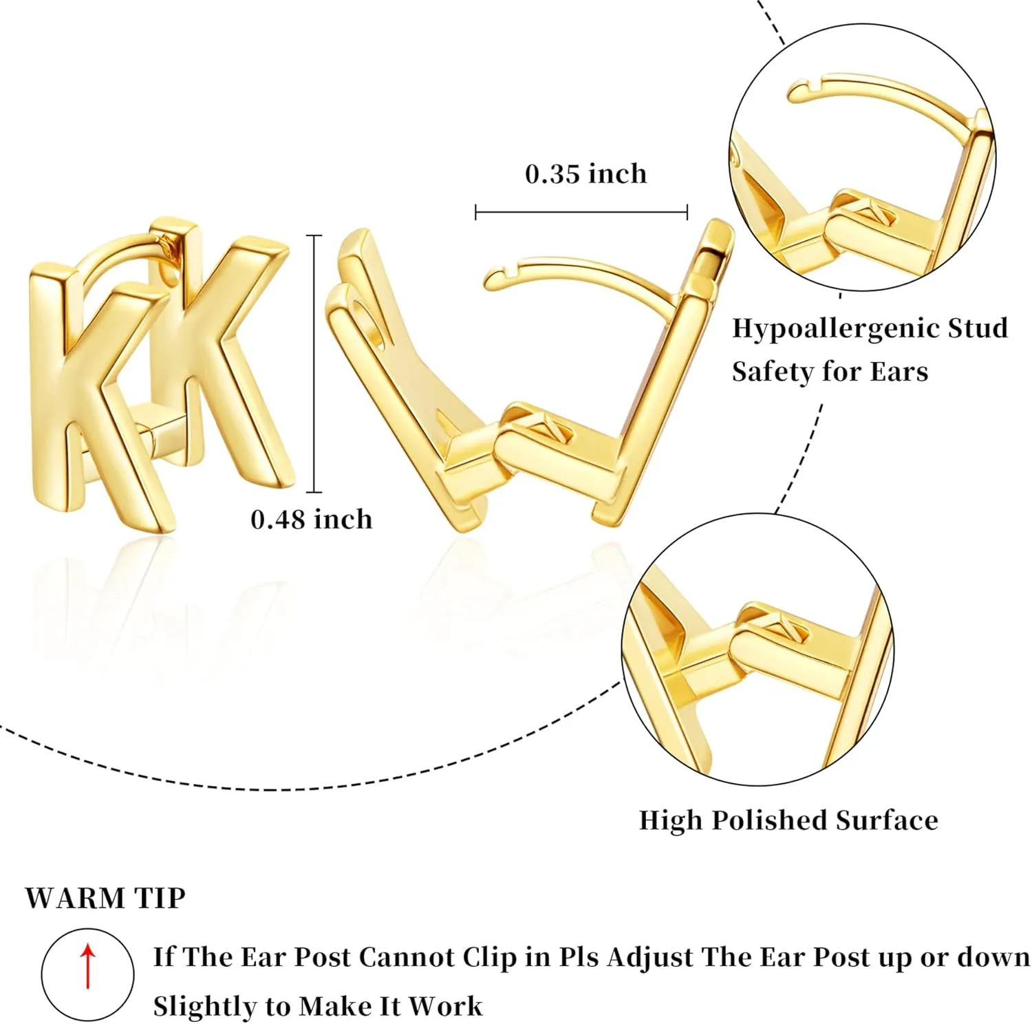 SANNYRA Initial Stud Earrings for Women, 14K Gold Plated Hypoallergenic Letter Earring, Trendy Jewelry Gifts for Her