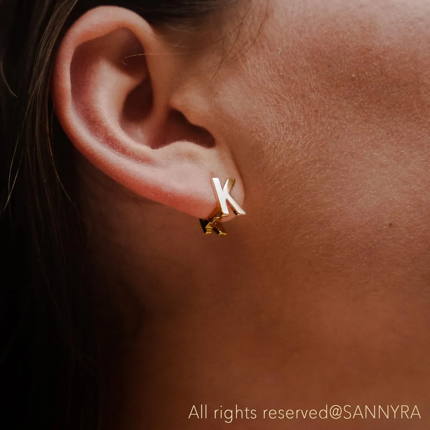 SANNYRA Initial Stud Earrings for Women, 14K Gold Plated Hypoallergenic Letter Earring, Trendy Jewelry Gifts for Her