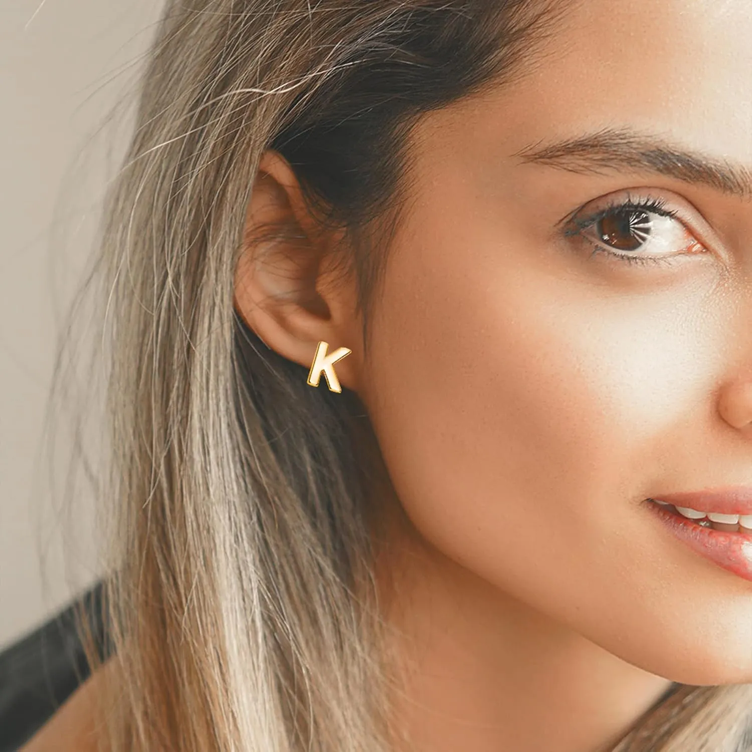 SANNYRA Initial Stud Earrings for Women, 14K Gold Plated Hypoallergenic Letter Earring, Trendy Jewelry Gifts for Her
