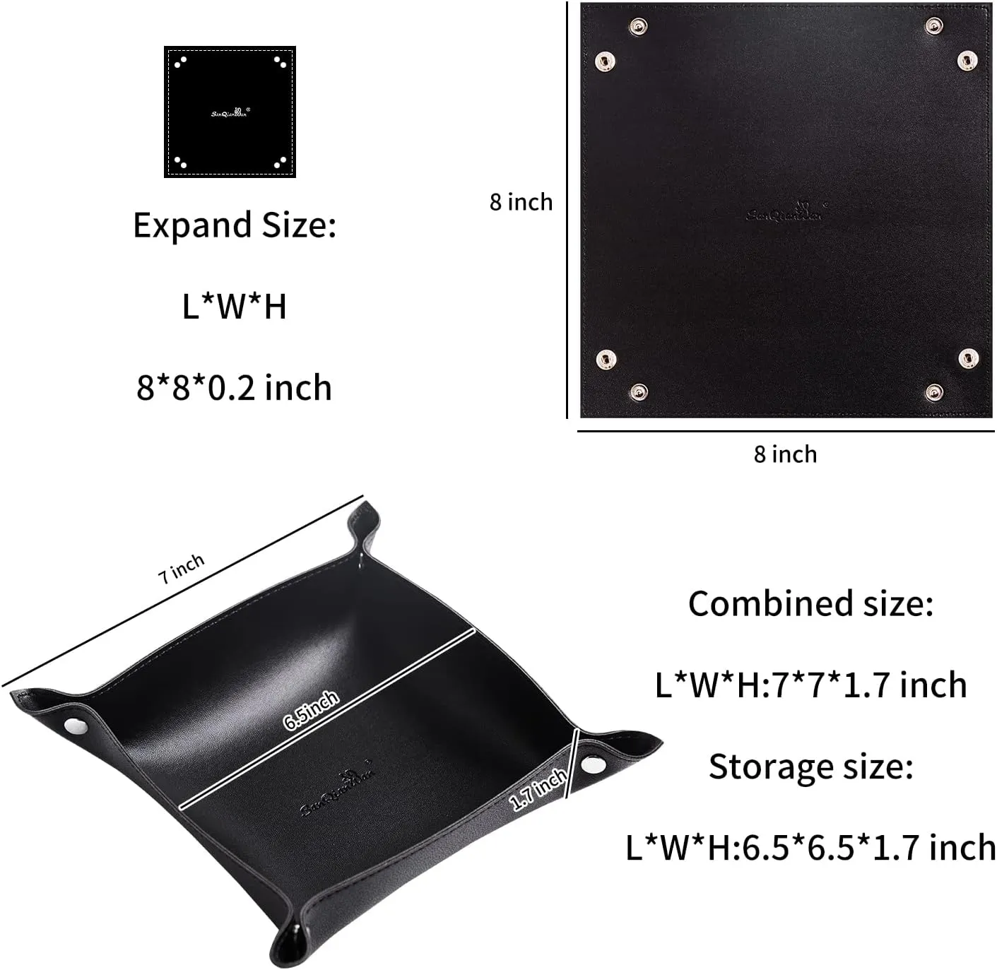 SANQIANWAN Leather Jewelry Valet Tray for Women and Man, Portable Entryway Table Tray Bedside Nightstand Desk Tray Small Catchall Travel Dish Plate for Key,Wallet,Watch,Coin (2PCs Black-B)