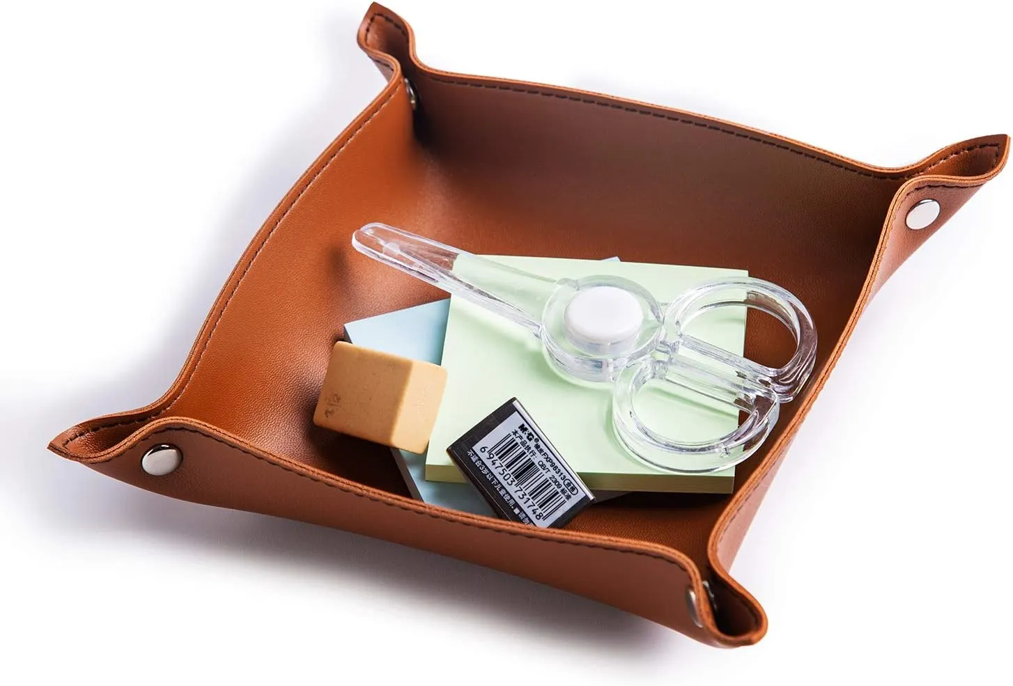SANQIANWAN Leather Jewelry Valet Tray for Women and Man, Portable Entryway Table Tray Bedside Nightstand Desk Tray Small Catchall Travel Dish Plate for Key,Wallet,Watch,Coin (2PCs Brown-B)