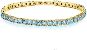Savlano 14K Gold Plated Cubic Zirconia Round 4MM Classic Tennis Bracelet For Women