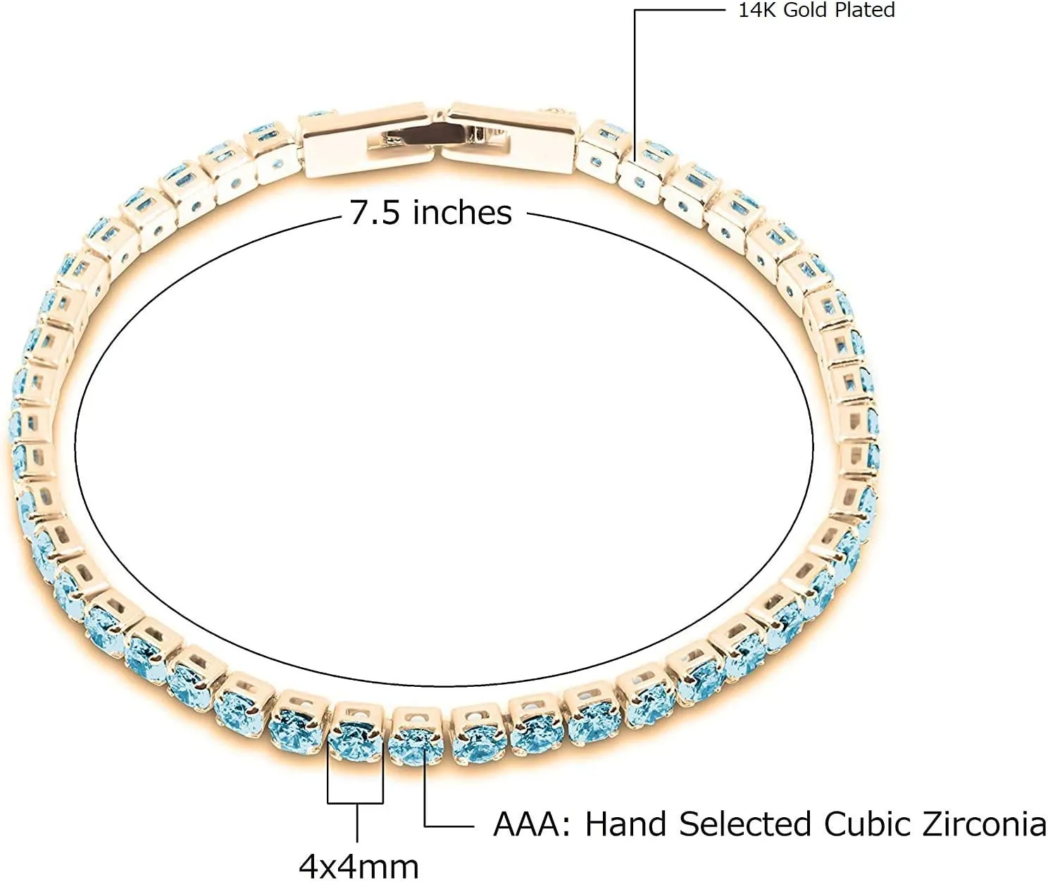 Savlano 14K Gold Plated Cubic Zirconia Round 4MM Classic Tennis Bracelet For Women