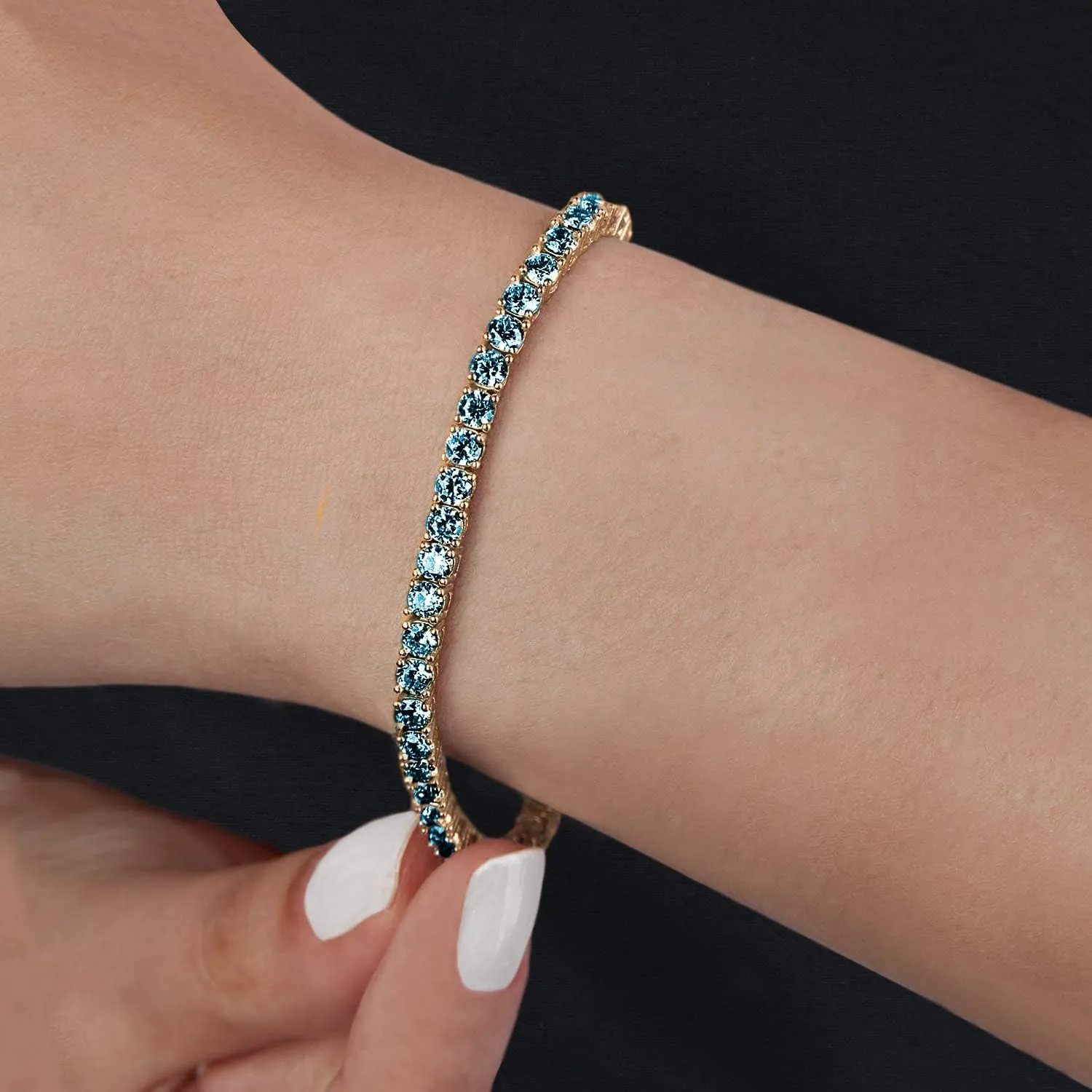 Savlano 14K Gold Plated Cubic Zirconia Round 4MM Classic Tennis Bracelet For Women