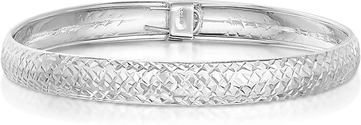 Savlano 925 Sterling Silver 9MM Diamond Cut Bangle Bracelet - 14K Gold Plated 7.5 inch Bracelet for Women Comes with Gift Box - Made in Italy