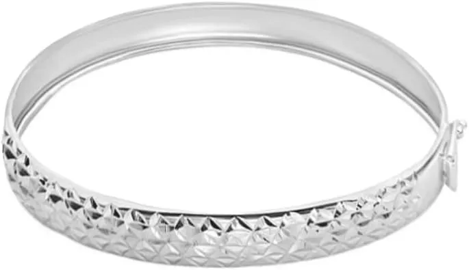 Savlano 925 Sterling Silver 9MM Diamond Cut Bangle Bracelet - 14K Gold Plated 7.5 inch Bracelet for Women Comes with Gift Box - Made in Italy