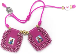 Scapular Bracelet Handmade Sacred Heart of Jesus, Holy Virgin, Virgin Guadalupe & St. Michael Archangel 2,5x3cm by Zaraleas (Violet)