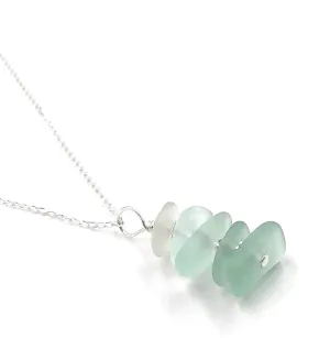 Sea Green Stacked Fade Sea Glass Pendant Necklace on 18 inch Sterling Silver Chain by Aimee Tresor Jewelry