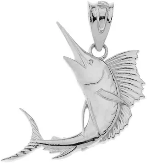 Sea Life Collection Silver Marlin Swordfish Sailfish Nautical Deep Sea Fish Pendant Necklace - Choice of Pendant Only or Chain Length