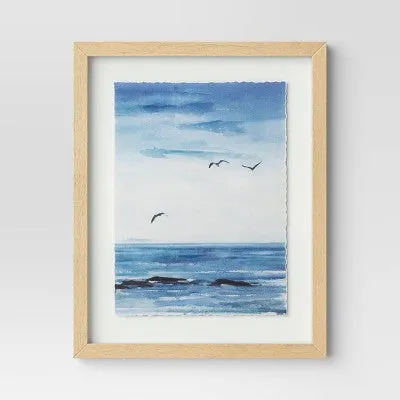 (Set of 2) 16" x 20" Seascape Framed Art Set Natural - Threshold