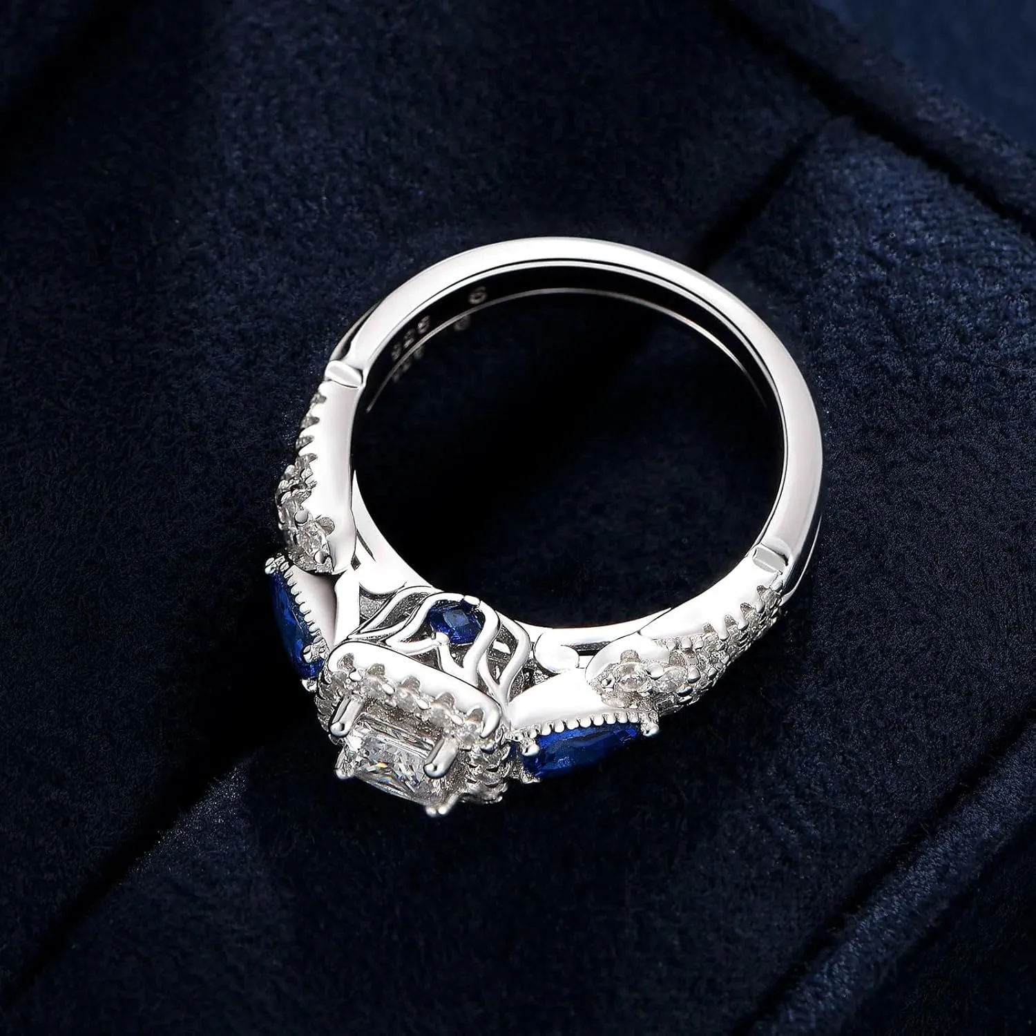 SHELOVES Princess Pear Blue Sapphire Sterling Silver Engagement Ring Wedding Ring Set for Women Sz 5-12