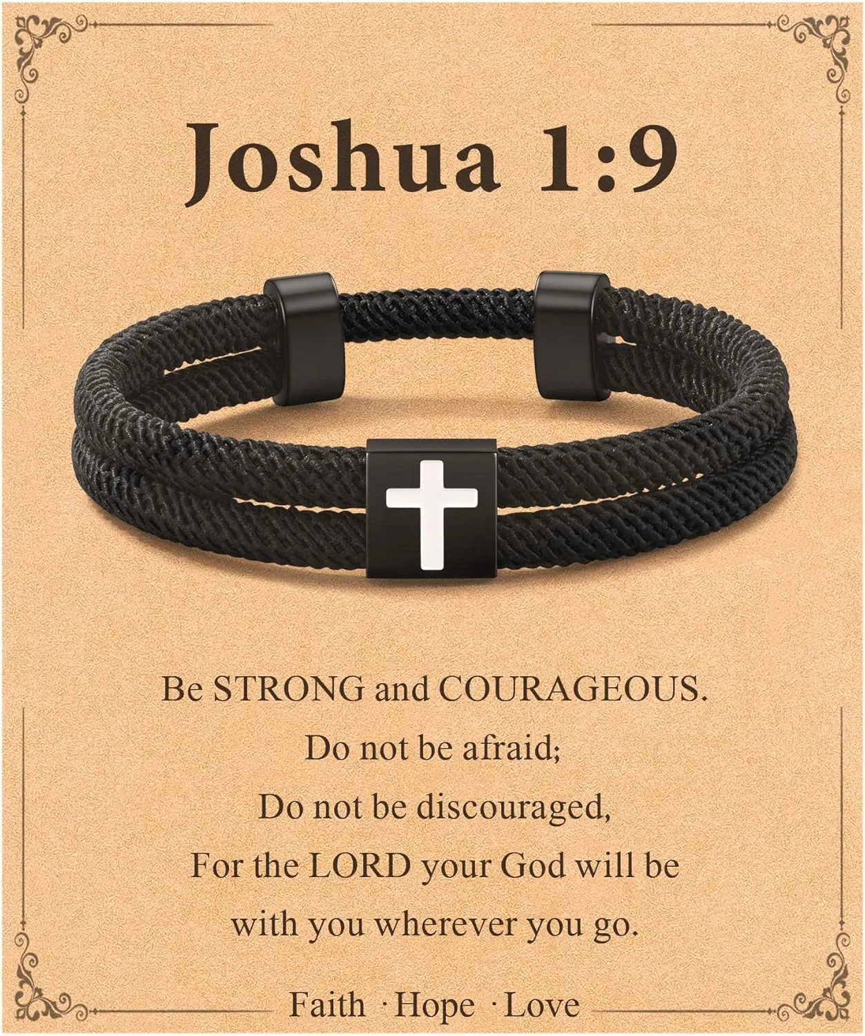 Shonyin Adjustable Faith Cross Bracelet for for Teen Boys Men, Easter Gifts for Male 6-21 Years Old 6-13"