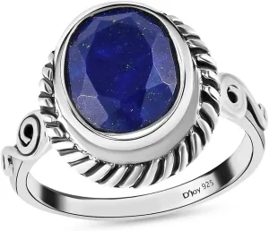 Shop LC Handmade 925 Sterling Silver Oval Natural Blue Lapis Lazuli Crystal Chakra Reiki Healing Oxidized Statement Solitaire Ring Stylish Vintage Jewelry Cttw 2 Costume Jewelry for Women Birthday Gifts